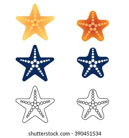 Starfish set on a white background. Vector Illustration.