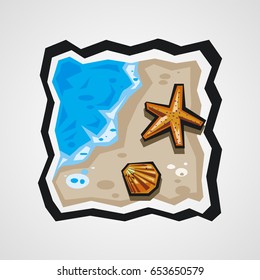 Starfish and shell at the beach vector cartoon 