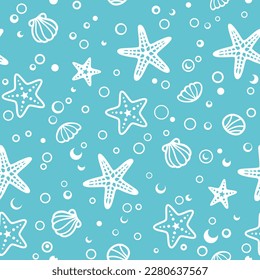 Starfish and shell seamless pattern