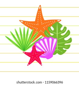 starfish shell tropical plant vector background