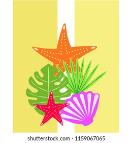 starfish shell tropical plant vector background