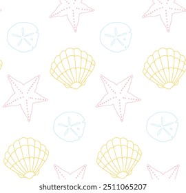 starfish shells outline pattern design background texture