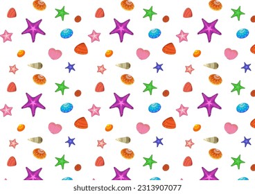 Starfish and shells vector pattern.