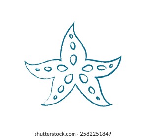 Starfish silhouette graphic crayon style. Marine creature shape in crayon style. Underwater life, ocean theme, flat illustration, suitable for aquatic designs or summer decorations.