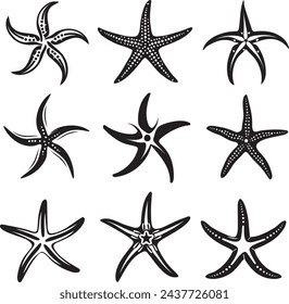 Starfish silhouette set, vector set of starfish illustration