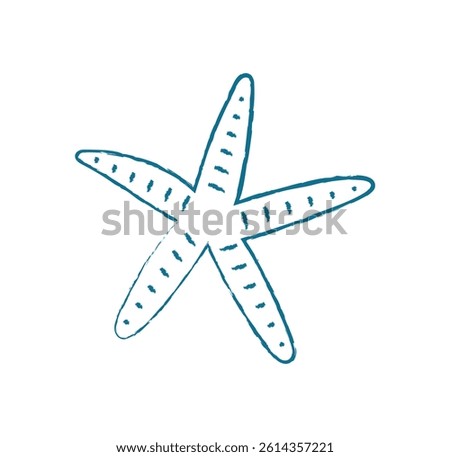 Starfish silhouette shape crayon style. Aquatic starfish shape. Undersea creature in the ocean, marine style, flat texture, perfect for summer themes, aquatic life projects, and educational materials.