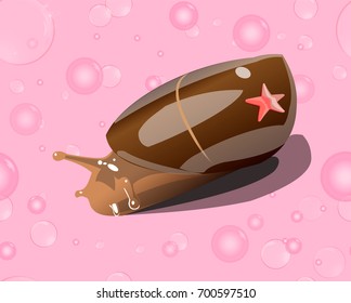 starfish and snail, bubbles on a pink background