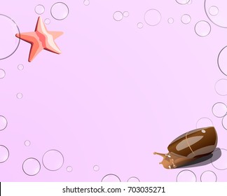 starfish and snail, bubbles on a pink background