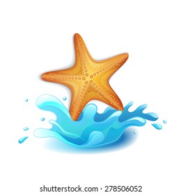 Starfish with splashisolated on white background
