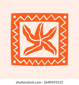 Starfish stamp, hand drawn Amalfi coast summer doodle print. Beach, marine and Mediterranean vibes. Retro postcard clipart in coastal naive minimal design. Perfect for travel, fashion, and decor.