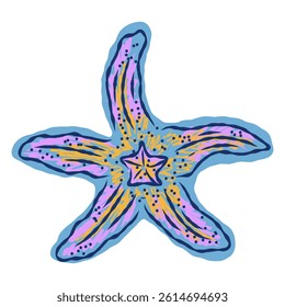 Starfish in stylized technique. Marine world, shell texture, pencil marker strokes. Vector element