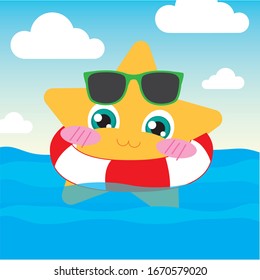 starfish summer cartoon flat icon