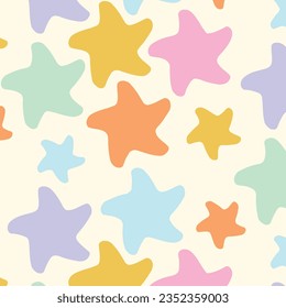 Colores estelares de verano sin fisuras. Diseño de patrones de superficie de estrellas coloridas. 