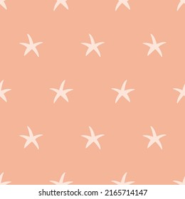 Starfish summer seamless pattern. Star fish Retro boho style. Tropical beach textile fabric doodle print. Minimal simple repeat texture background. Vector illustration