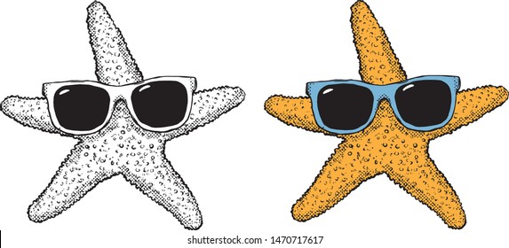 starfish in sunglasses vector illustration