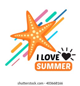 Starfish and text. Vacation travel background. Easy to edit design template.