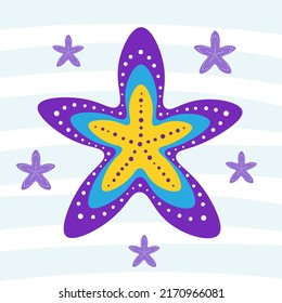 Starfish under water. Vector Illustration for printing, backgrounds, covers, packaging, greeting cards, posters, stickers, textile and seasonal design. Isolated on white background.