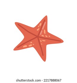 Starfish underwater creature living in ocean or sea. Marine echinoderm with five radiating arms. Predatory species environment. Vector in flat cartoon style
