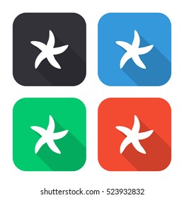 Starfish vector icon - colored illustration (gray blue green red)  with long shadow