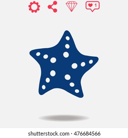 Starfish vector icon on grey background.