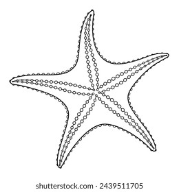 Starfish vector illustration. Black and white outline Starfish Coloring page for kids and adults. Page for relaxation and meditation. Vector illustration