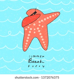 starfish. vector illustration with lettering. Summer beach party