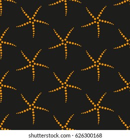 Starfish. Vector illustration on black background. Seamless pattern. Flat design style. Swatch inside