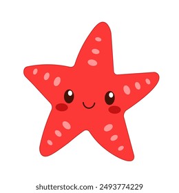 Starfish сute. Vector illustration on white transparent isolated background. Sea animal. Children's illustration in cartoon flat style . Underwater life.