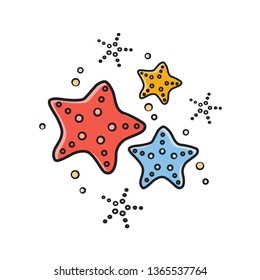 Starfish vector illustration. Sea stars in  cartoon style. Print design for summer clothes. 