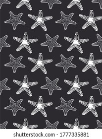 Starfish vector seamless pattern black and white