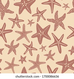 Starfish vector seamless pattern.  Underwater pattern for kids on yellow background. Pattern for wrapping paper, fabric, textile, wallpaper, decor