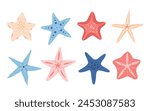 Starfish vector set in cartoon flat style. Sea animal underwater. Echinoderm. Marine icon Isolated on white background. Summer vector illustration