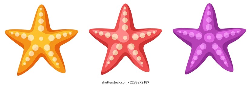 Starfish. Vector set isolated on white background.