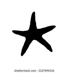 Starfish. Vector silhouette wild ocean animal mollusk underwater life doodle isolated illustration.