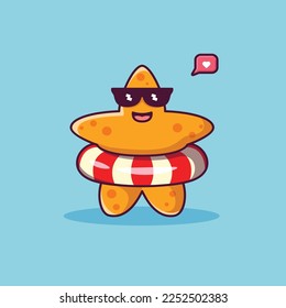 starfish  wearing float tires cartoon. summer fruits icon concept