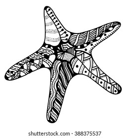 Starfish.  Zentangle Vector illustration, isolated on white