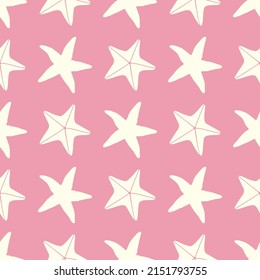 Starfishes flat hand drawn vector seamless pattern. Colorful wallpaper in scandinavian style. Summer sea background. Abstract design for prints, wrap, textile, fabric, decor, cards.