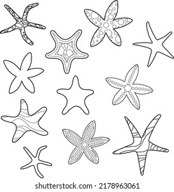 Starfishes set .hand drawn Vector Illustration