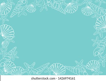 Starfishes and shells background vector illustration.