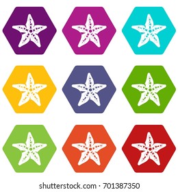 Starfishicon set many color hexahedron isolated on white vector illustration