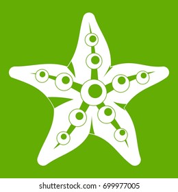 Starfishicon white isolated on green background. Vector illustration