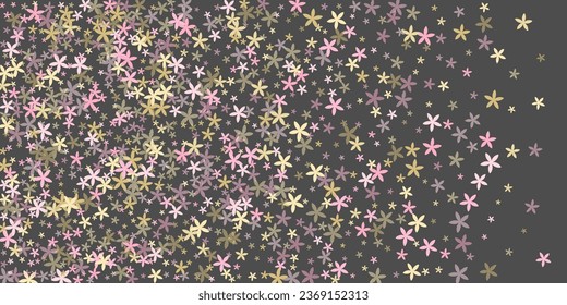 Starflower abstract flowers vector illustration. Tiny meadow floral elements scattered. Mother's Day background. Vintage flowers Starflower primitive blossom. Striped petals.