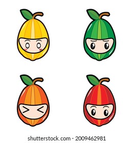 Starfruit with 4 kind of colours which has 4 kind of character expression 