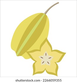 starfruit with flat design and fruit shadow behind it.