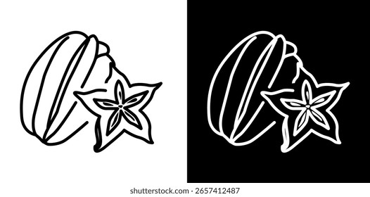 Starfruit icon vector outline isolated in black and white background