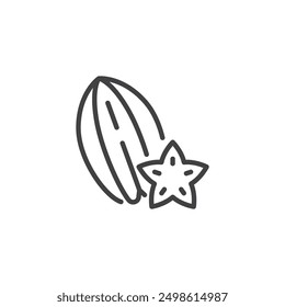 Starfruit line icon. linear style sign for mobile concept and web design. Starfruit whole and sliced outline vector icon. Symbol, logo illustration. Vector graphics