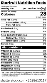 Starfruit Nutrition Facts For Product Label design