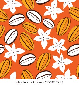 starfruit with orange background vector illustration - Great for wallpaper,backgrounds,gifs,surface pattern design,packaging design projects, stationary,fabric