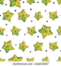 Starfruit. Seamless pattern. Carambola background