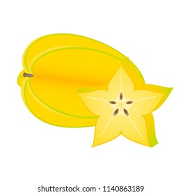 Starfruit slice isolated on white background. Vector illustration of carambola.